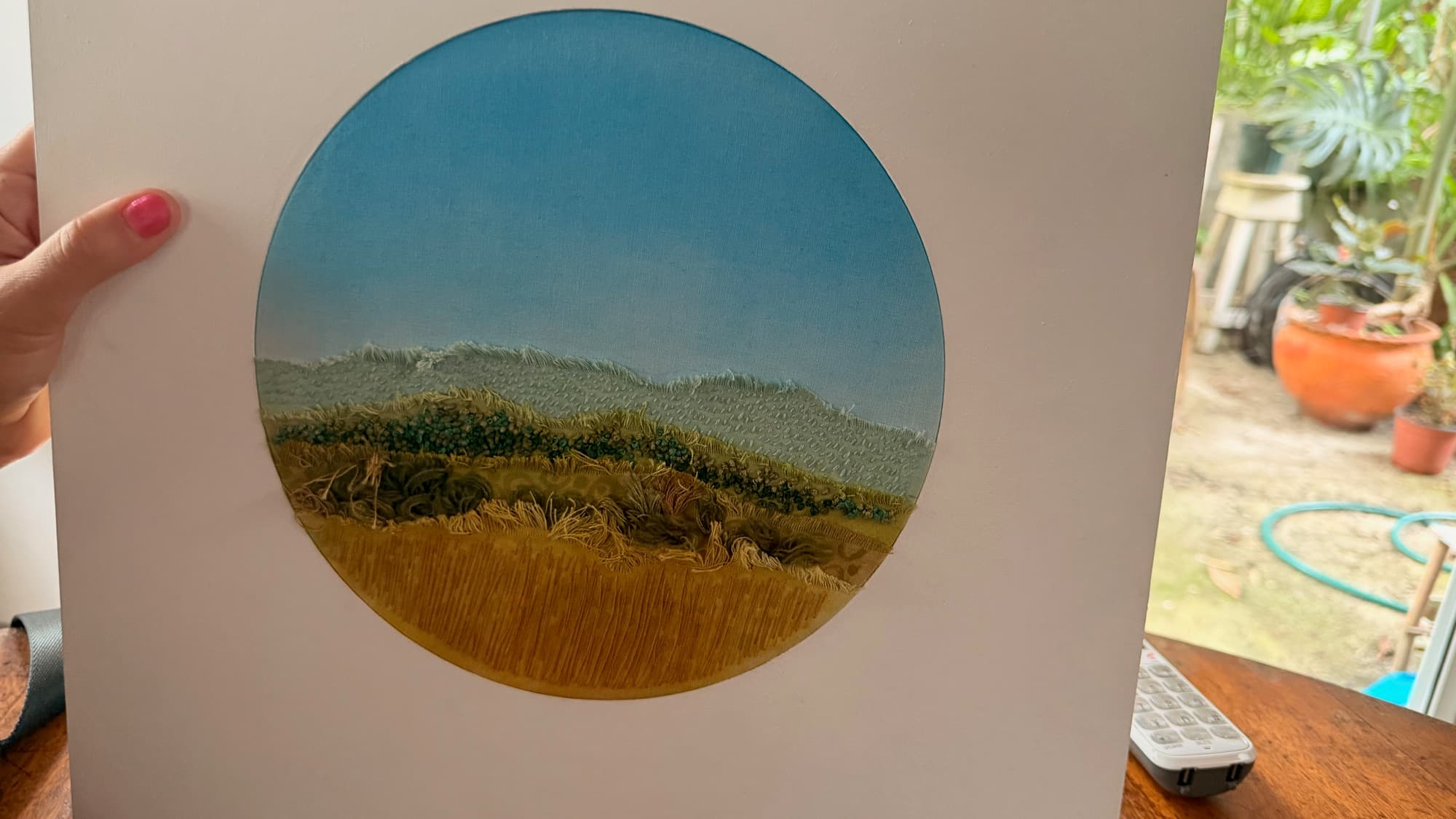 Golden Fields — embroidered landscape by Hazel Menacho